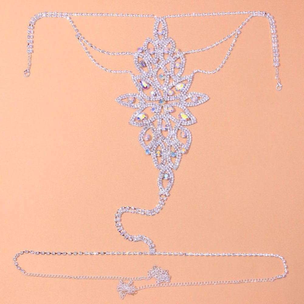 Rhinestone Crystal Harness Bra Pantie Lingerie Set Bikini Sexy Body jewelry - Picture 9 of 11